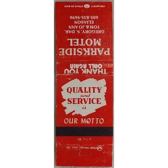Vintage Matchbook Cover Parkside Motel Gregory SD South Dakota - Picture 2 of 4